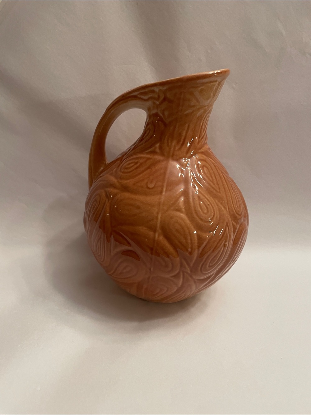 Vintage USSR Soviet Ceramic Pitcher Jug - Glazed Relief Pattern - Original